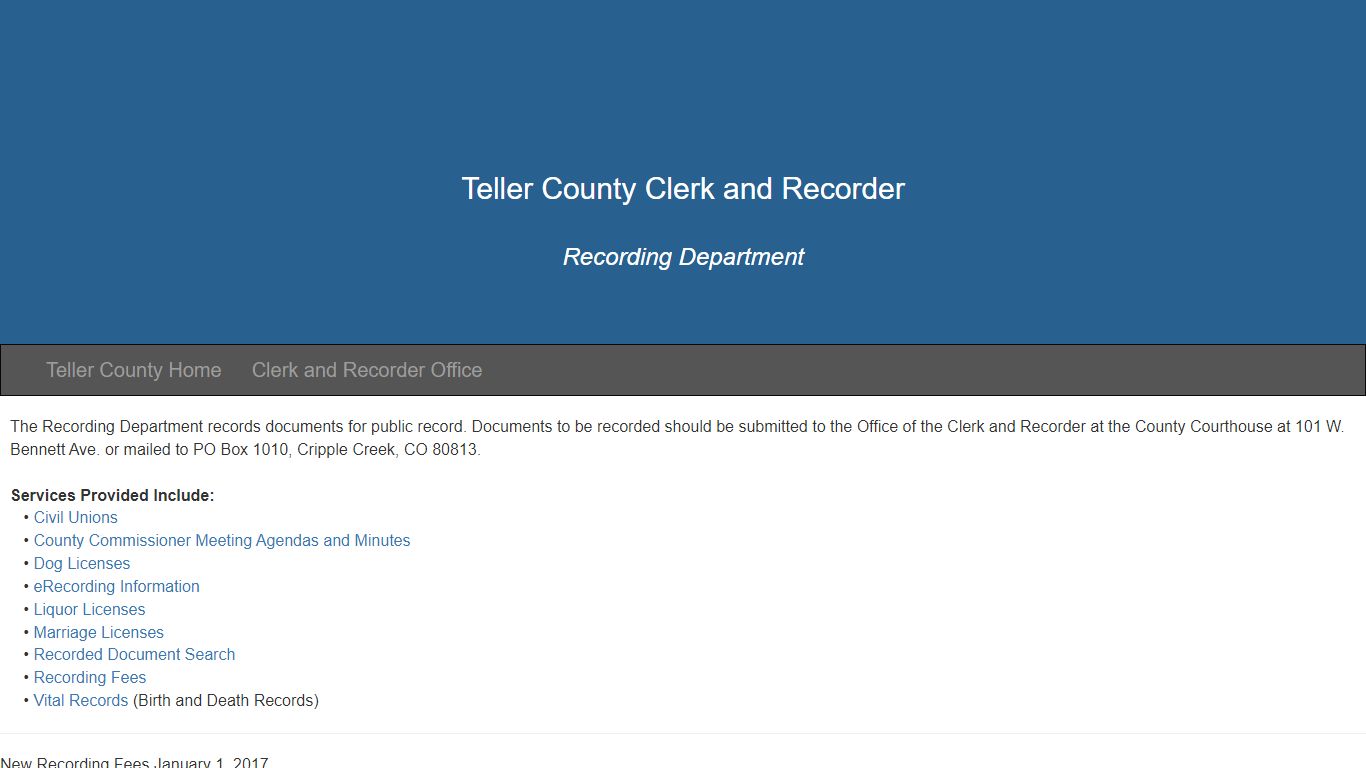 Recording Department-Teller County Clerk and Recorder