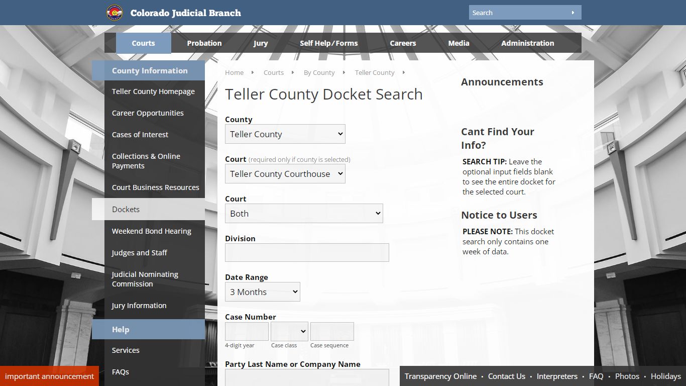 Colorado Judicial Branch - Teller County - Dockets