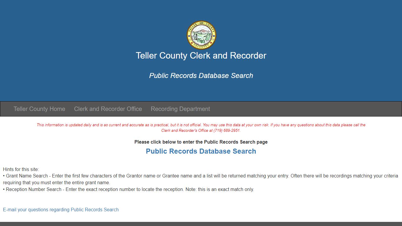 Public Records Database Search-Teller County Clerk and Recorder