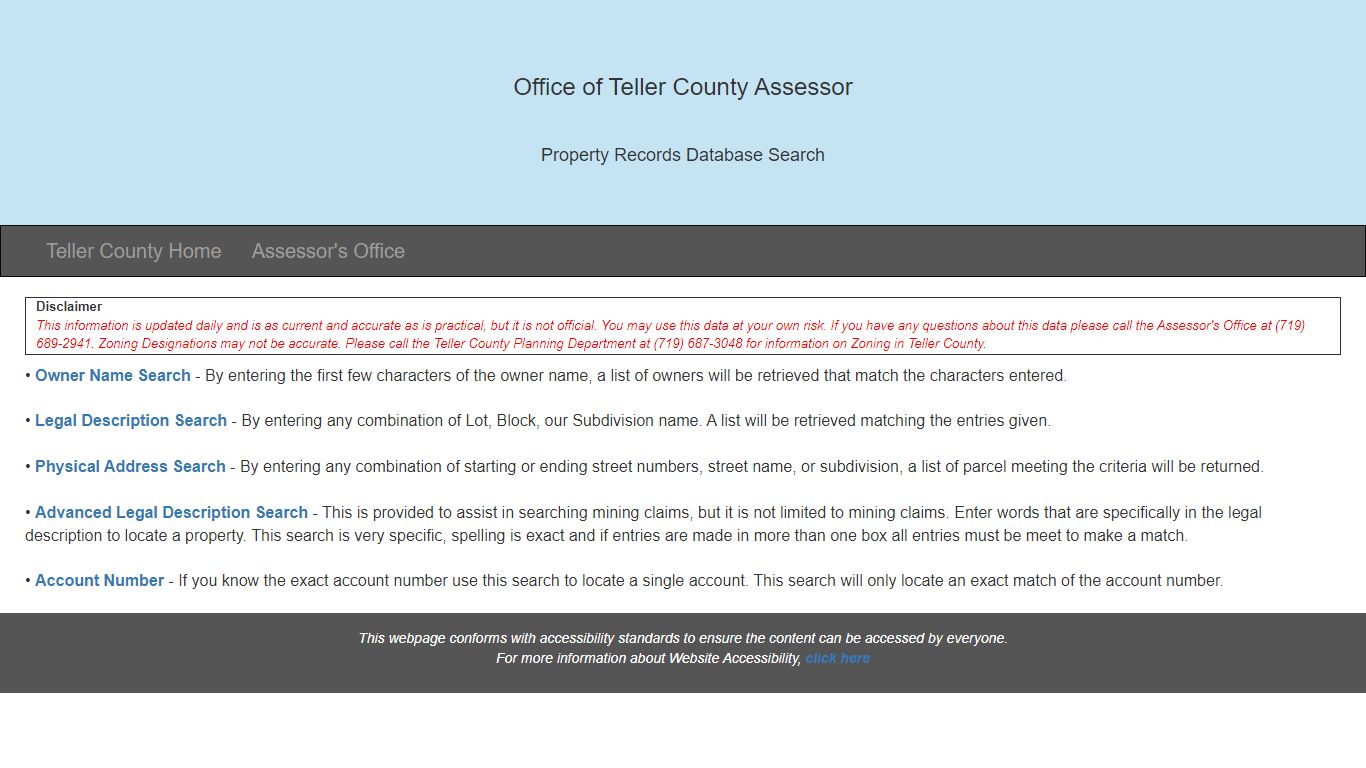 Teller County Assessor's Office Property Records Search
